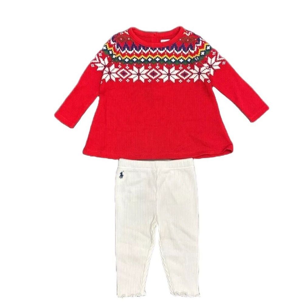 Polo Ralph Lauren Baby Girl Multi Fair Isle Top/Leggings Set Size 9M NWT